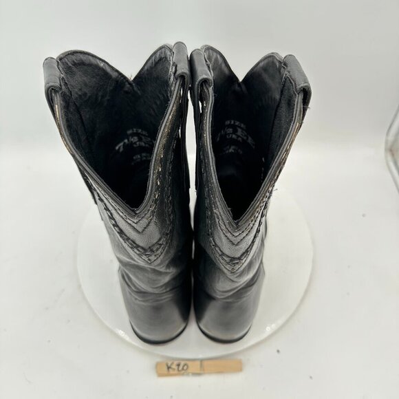 Denver Men Size 7.5 EE Black Leather Buck Stitch Pull On Western Cowboy Boot - Picture 9 of 14